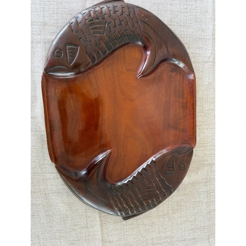 Hand carved vintage fish Sushi Serving Tray 15.5